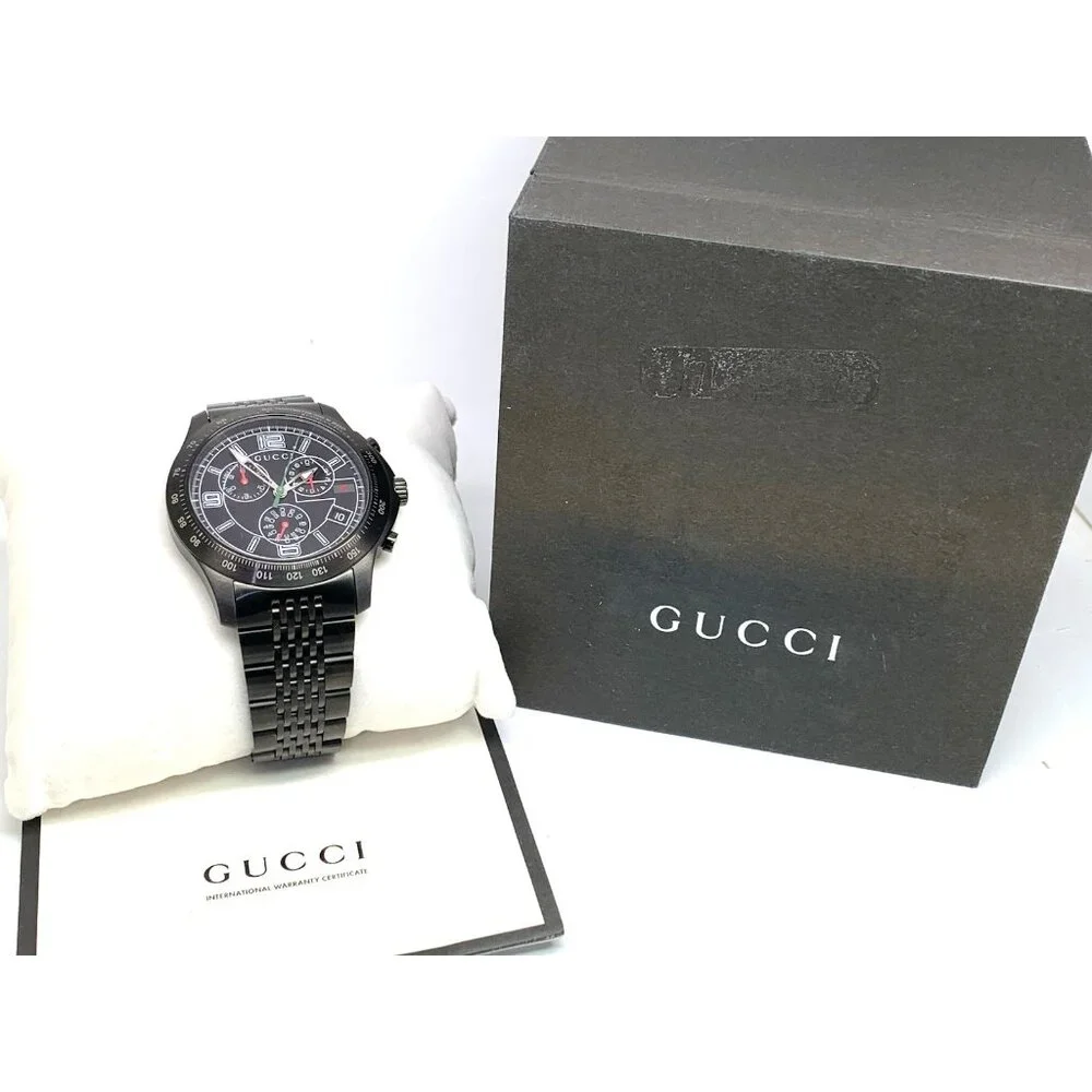 Gucci Men's Watch YA126217 G-Timeless Swiss Quartz Chronograph Black Steel 46mm